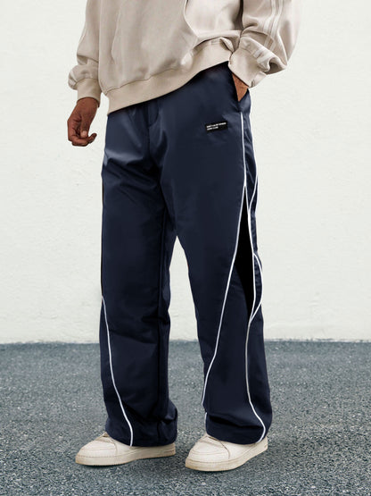 KZZ Men's Letter Patchwork Side Stripe Drawstring Waist Pants