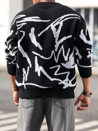 KZZ Men's Knitted Long Sleeve Sweater Crew Neck Graphic Casual Regular Fit Jumper