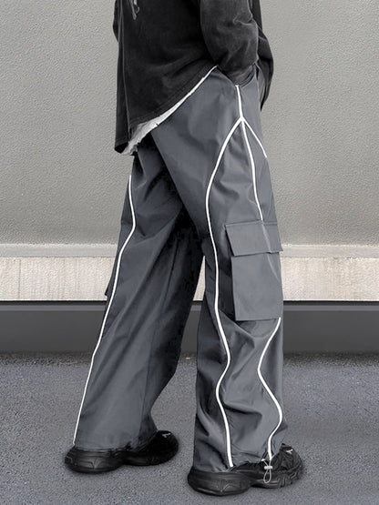 KZZ Men's Loose Letter Patched Contrast Binding Pocket  Cargo Pants