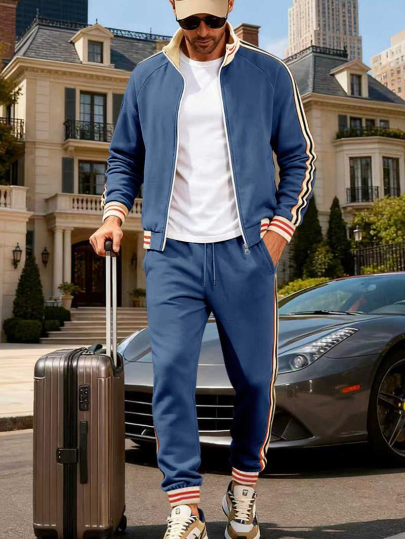 KZZ Men's Fall Fashion Set - Lightweight Loose-Fit Casual Stand Collar Sportswear