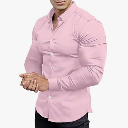 KZZ Men's solid color long-sleeved formal casual business shirt