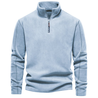 KZZ Men's Solid Half Zip Funnel Neck Polar Fleece Sweatshirt