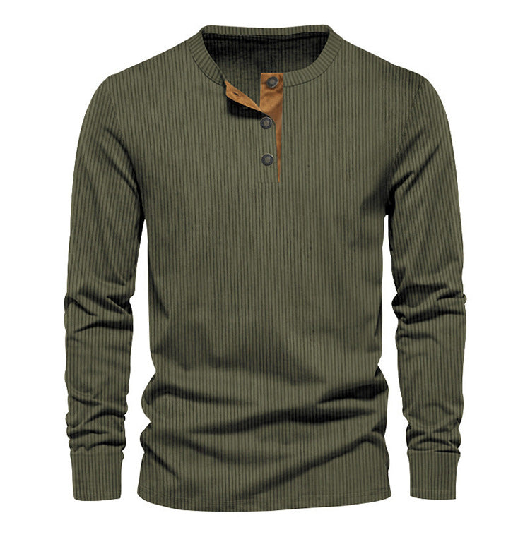 KZZ Men's Regular Fit Patchwork Print Half Button Thermal Lined Henry Collar Shirt