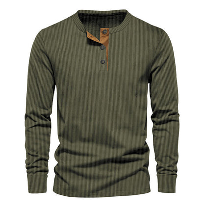 KZZ Men's Regular Fit Patchwork Print Half Button Thermal Lined Henry Collar Shirt