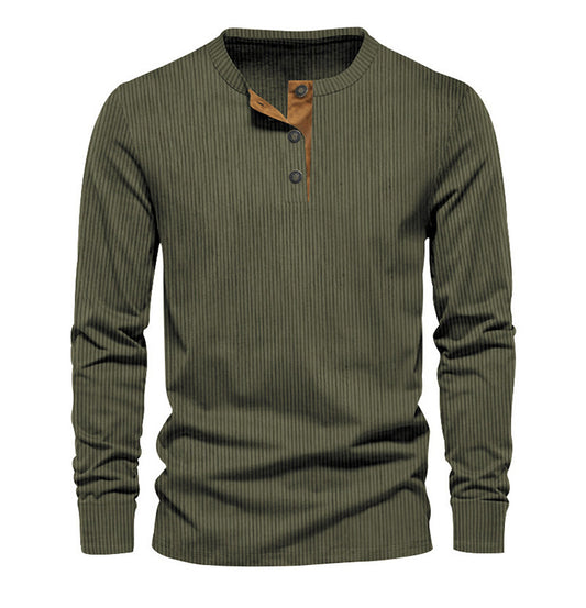 KZZ Men's Regular Fit Patchwork Print Half Button Thermal Lined Henry Collar Shirt