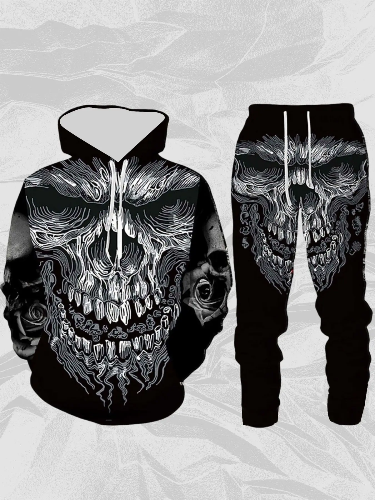 KZZ Men's Halloween Skull Print Hoodie and Pants Set