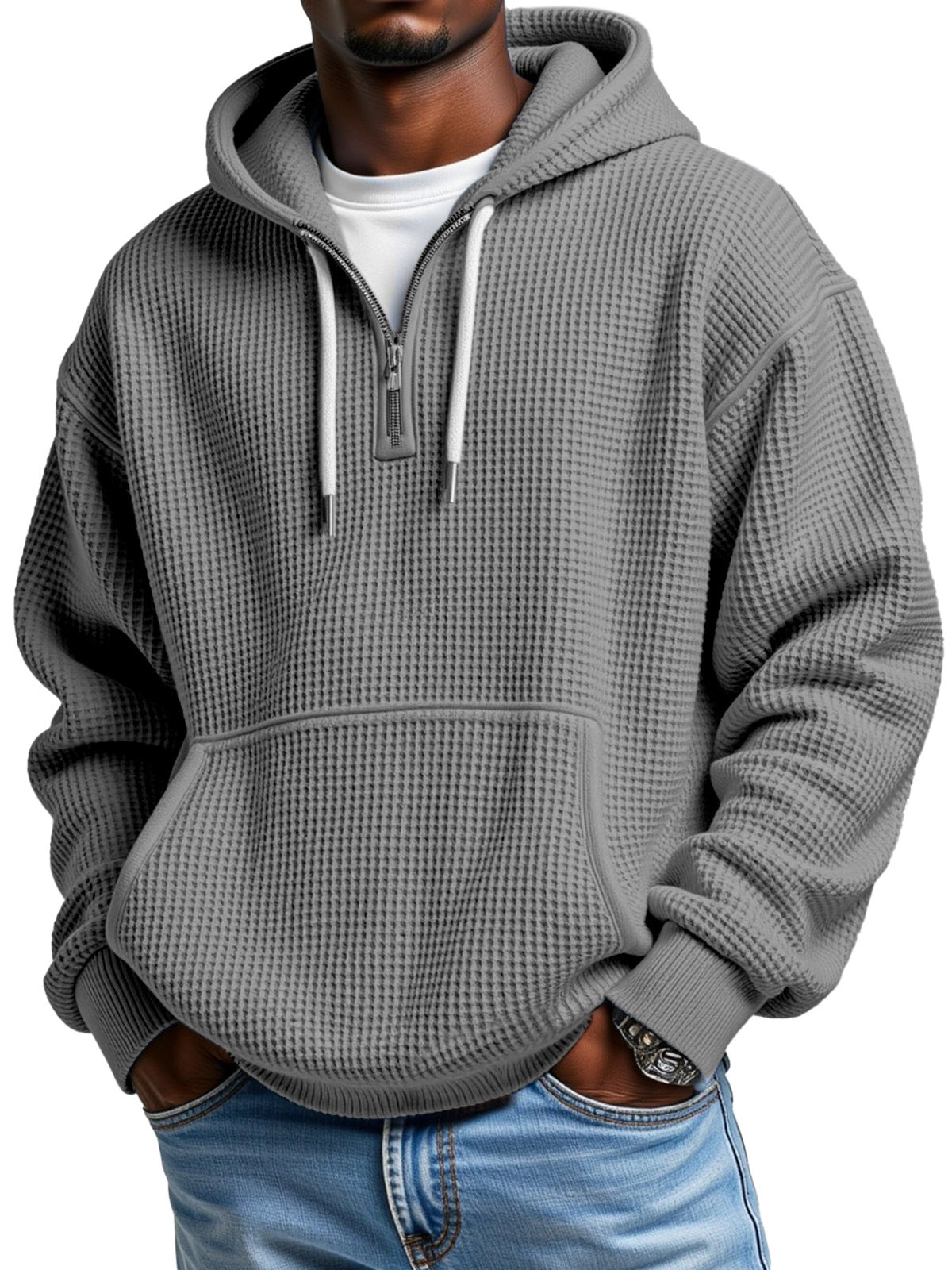 KZZ Men's waffle knit half-zip hoodie