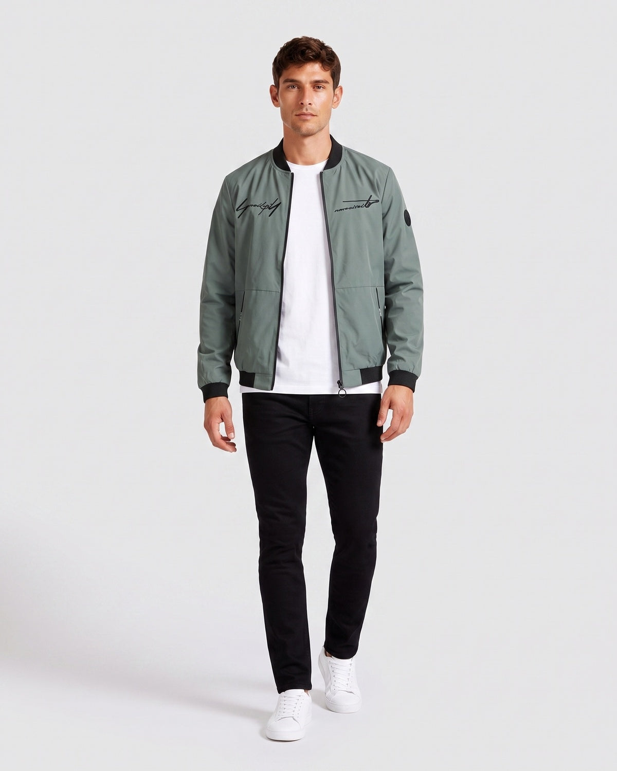 KZZ Men's Letter-Print Zip-Up Mock-Neck Jacket