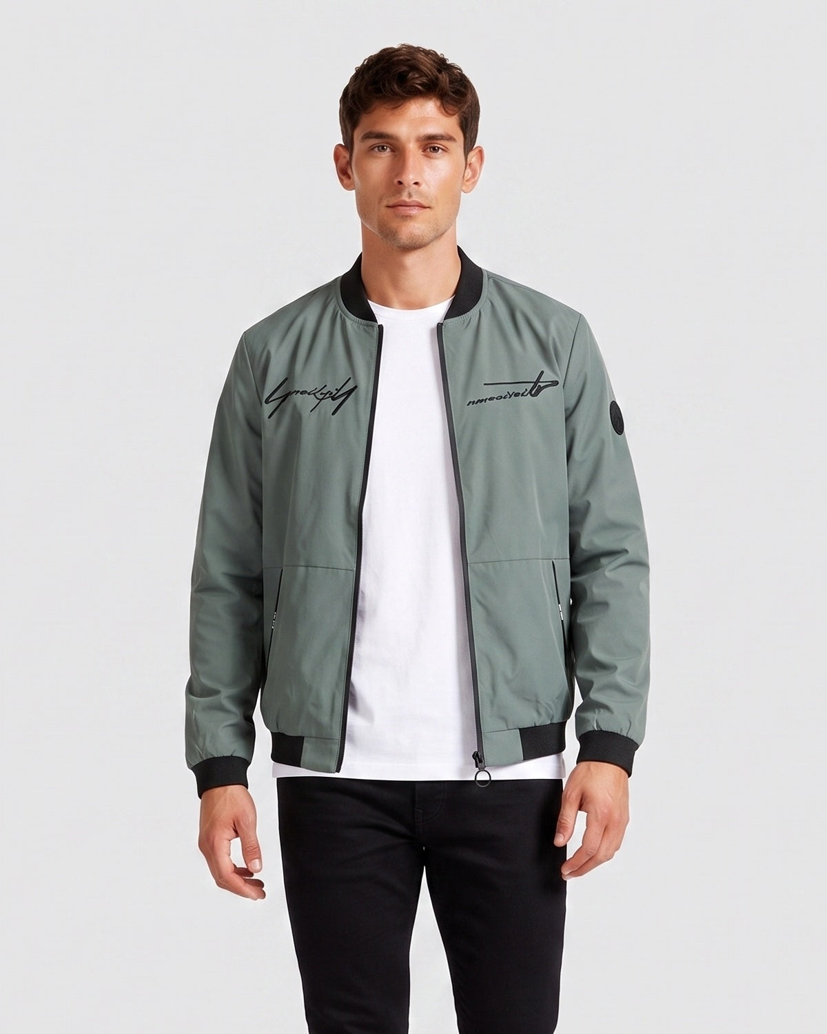 KZZ Men's Letter-Print Zip-Up Mock-Neck Jacket