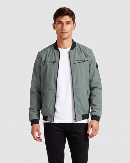 KZZ Men's Letter-Print Zip-Up Mock-Neck Jacket