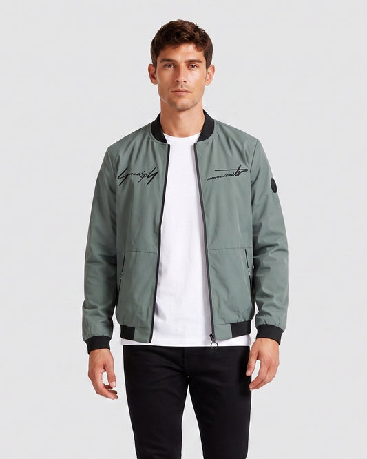 KZZ Men's Letter-Print Zip-Up Mock-Neck Jacket