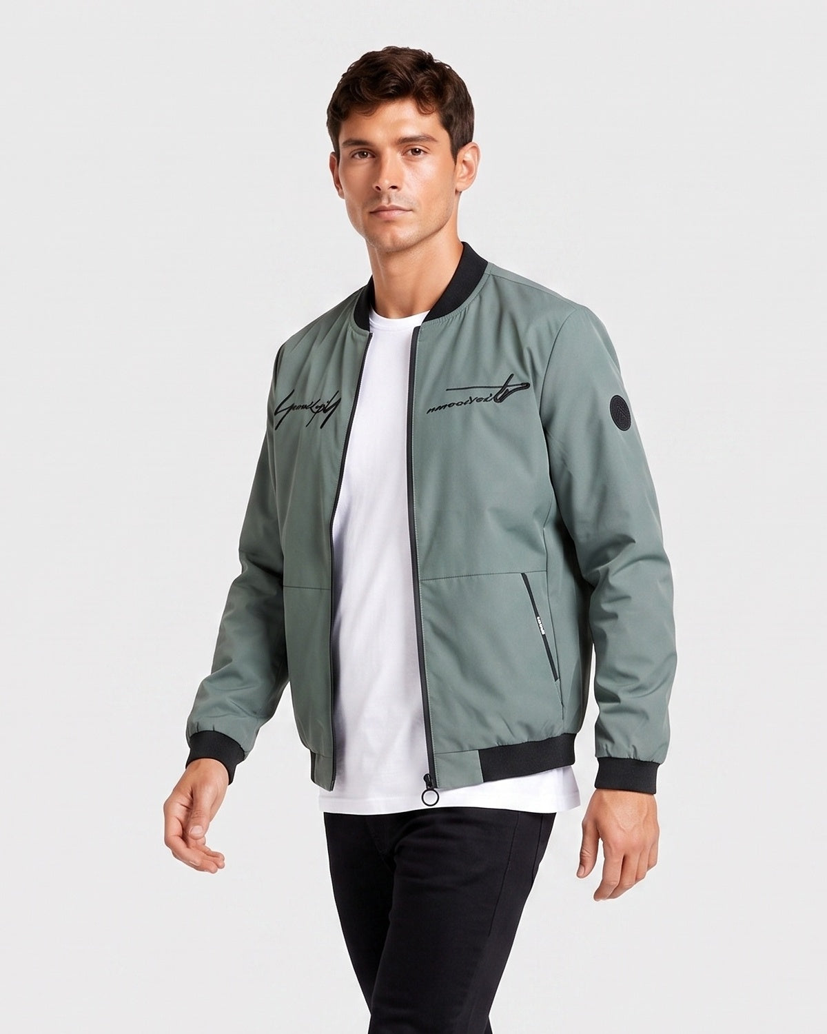 KZZ Men's Letter-Print Zip-Up Mock-Neck Jacket