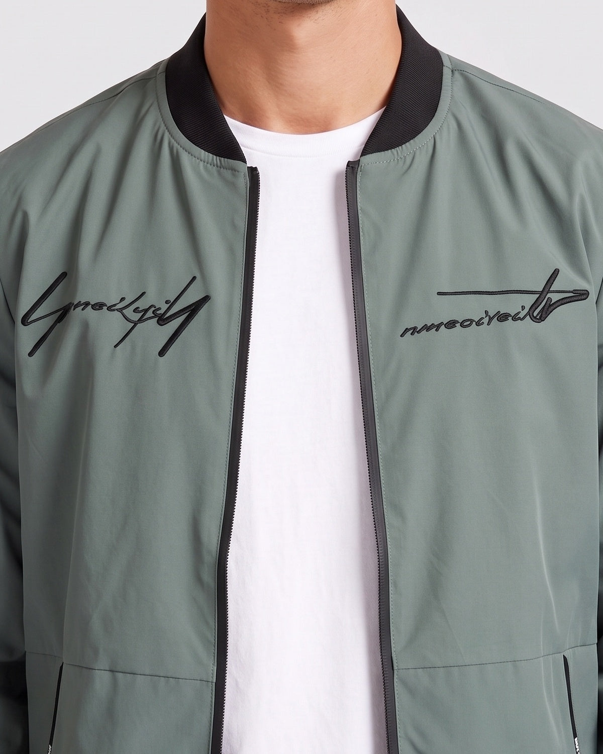 KZZ Men's Letter-Print Zip-Up Mock-Neck Jacket