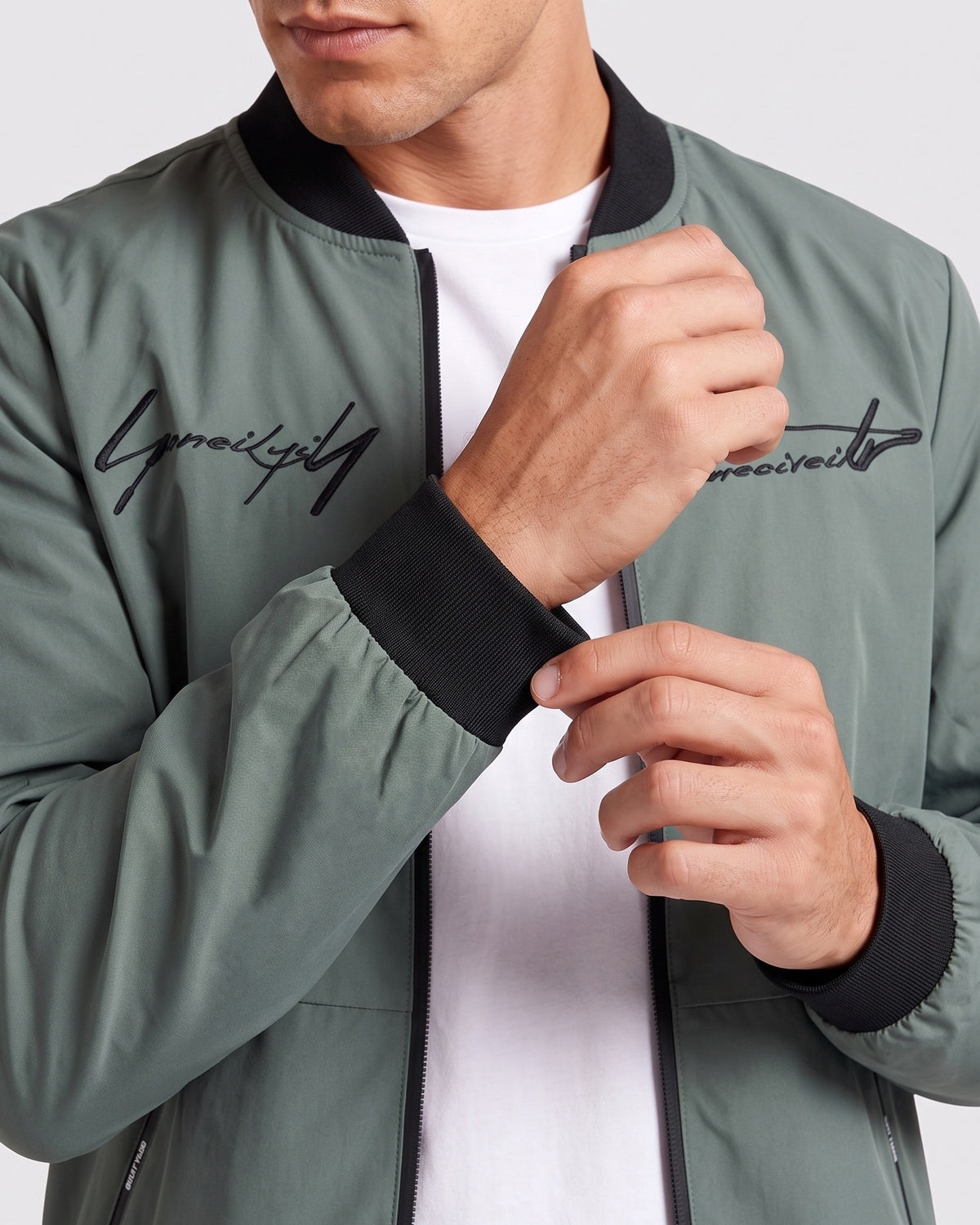KZZ Men's Letter-Print Zip-Up Mock-Neck Jacket