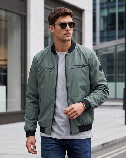 KZZ Men's Letter-Print Zip-Up Mock-Neck Jacket