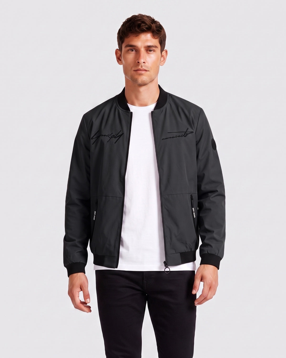 KZZ Men's Letter-Print Zip-Up Mock-Neck Jacket