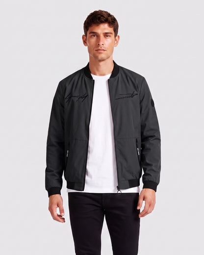 KZZ Men's Letter-Print Zip-Up Mock-Neck Jacket