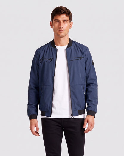 KZZ Men's Letter-Print Zip-Up Mock-Neck Jacket