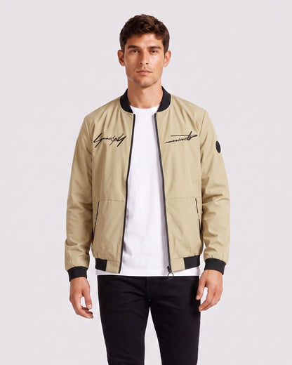 KZZ Men's Letter-Print Zip-Up Mock-Neck Jacket