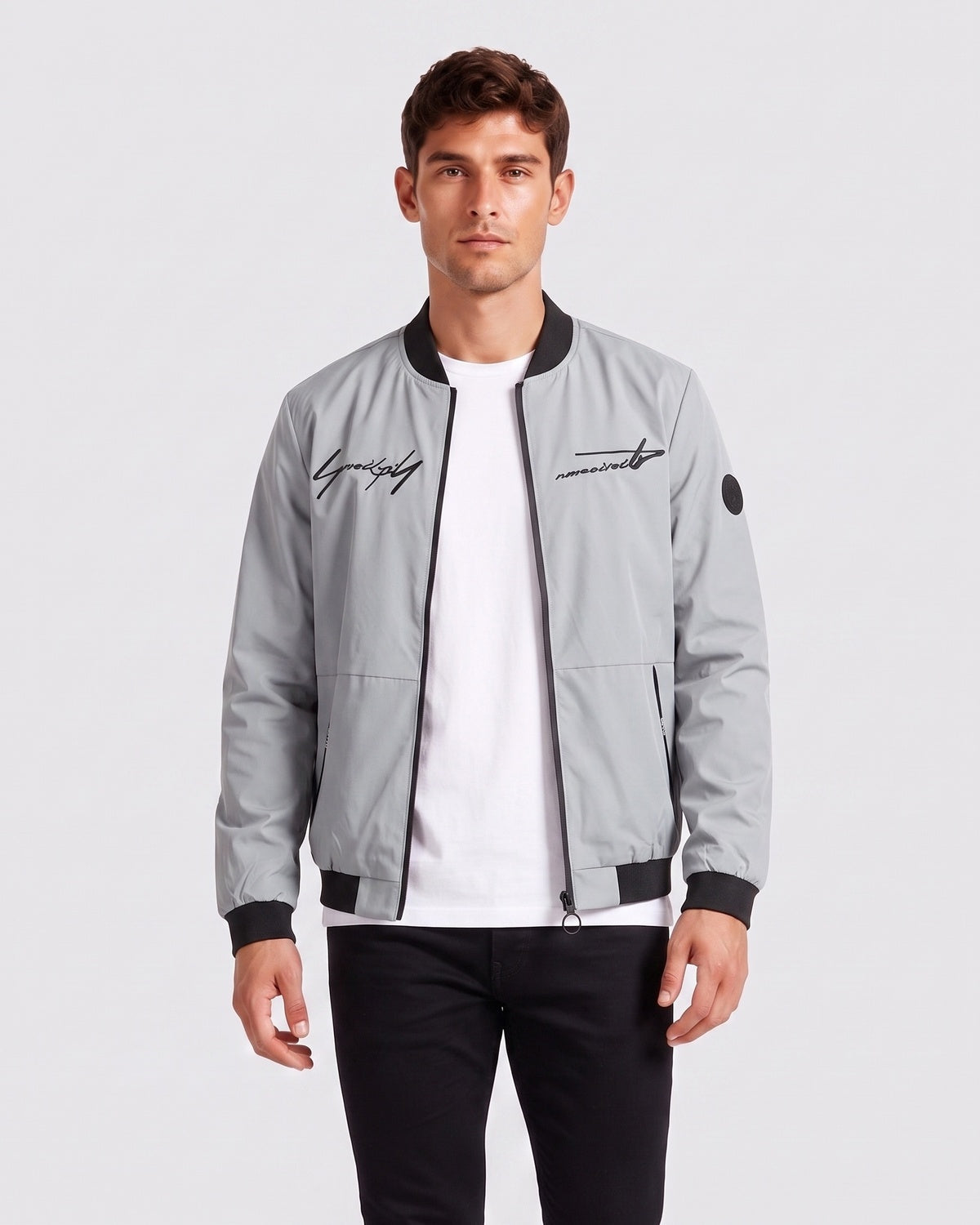 KZZ Men's Letter-Print Zip-Up Mock-Neck Jacket
