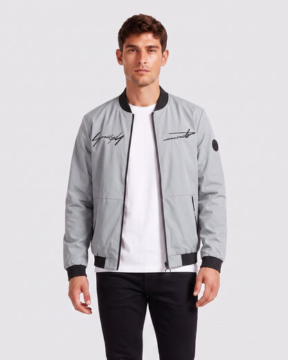 KZZ Men's Letter-Print Zip-Up Mock-Neck Jacket