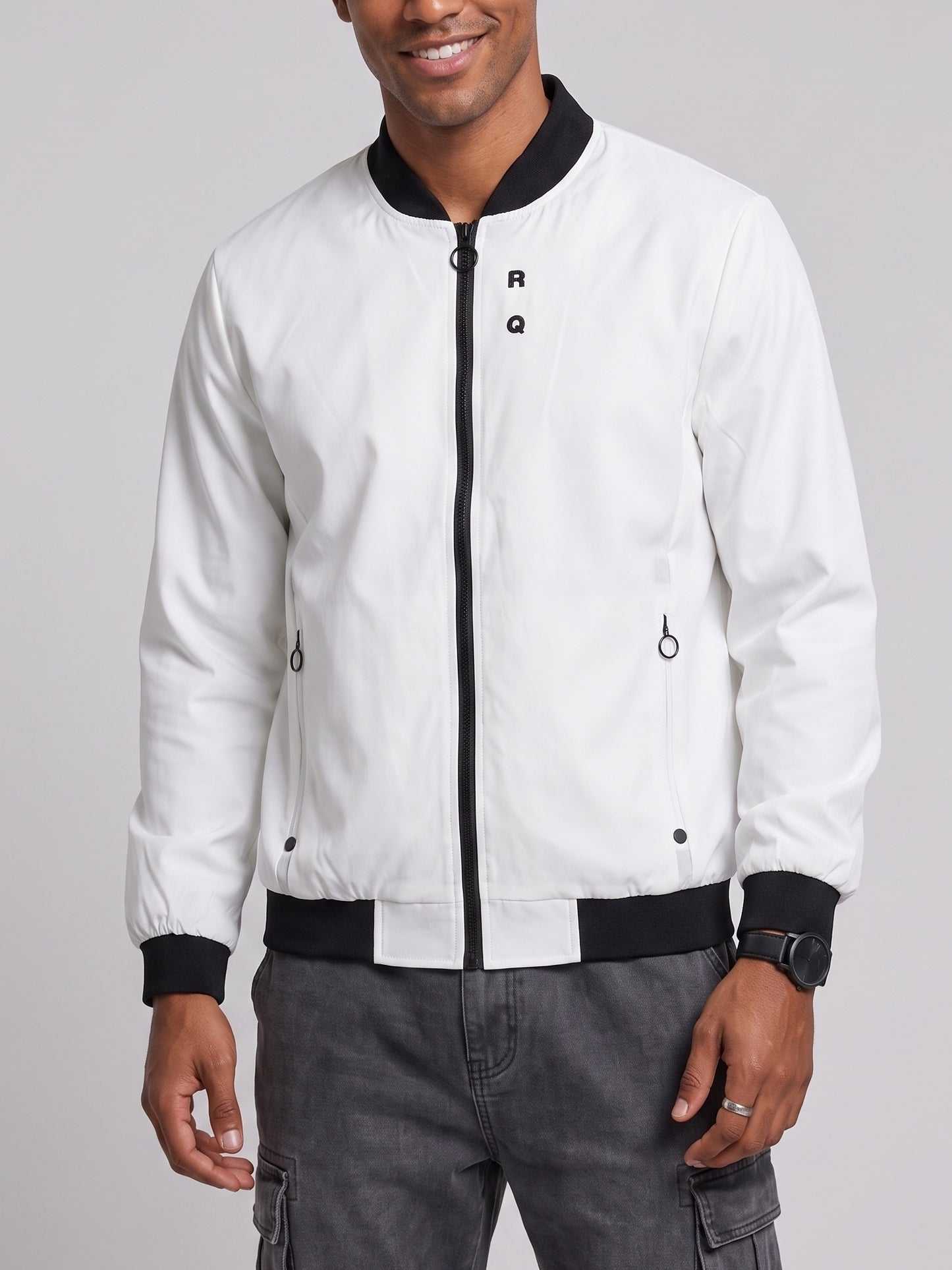 KZZ Men's Solid-Color Long-Sleeve Mock-Neck Zip-Up Jacket
