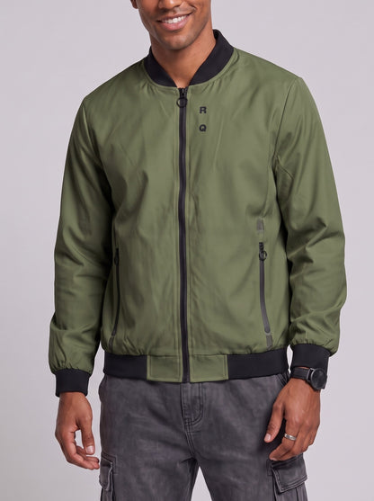 KZZ Men's Solid-Color Long-Sleeve Mock-Neck Zip-Up Jacket