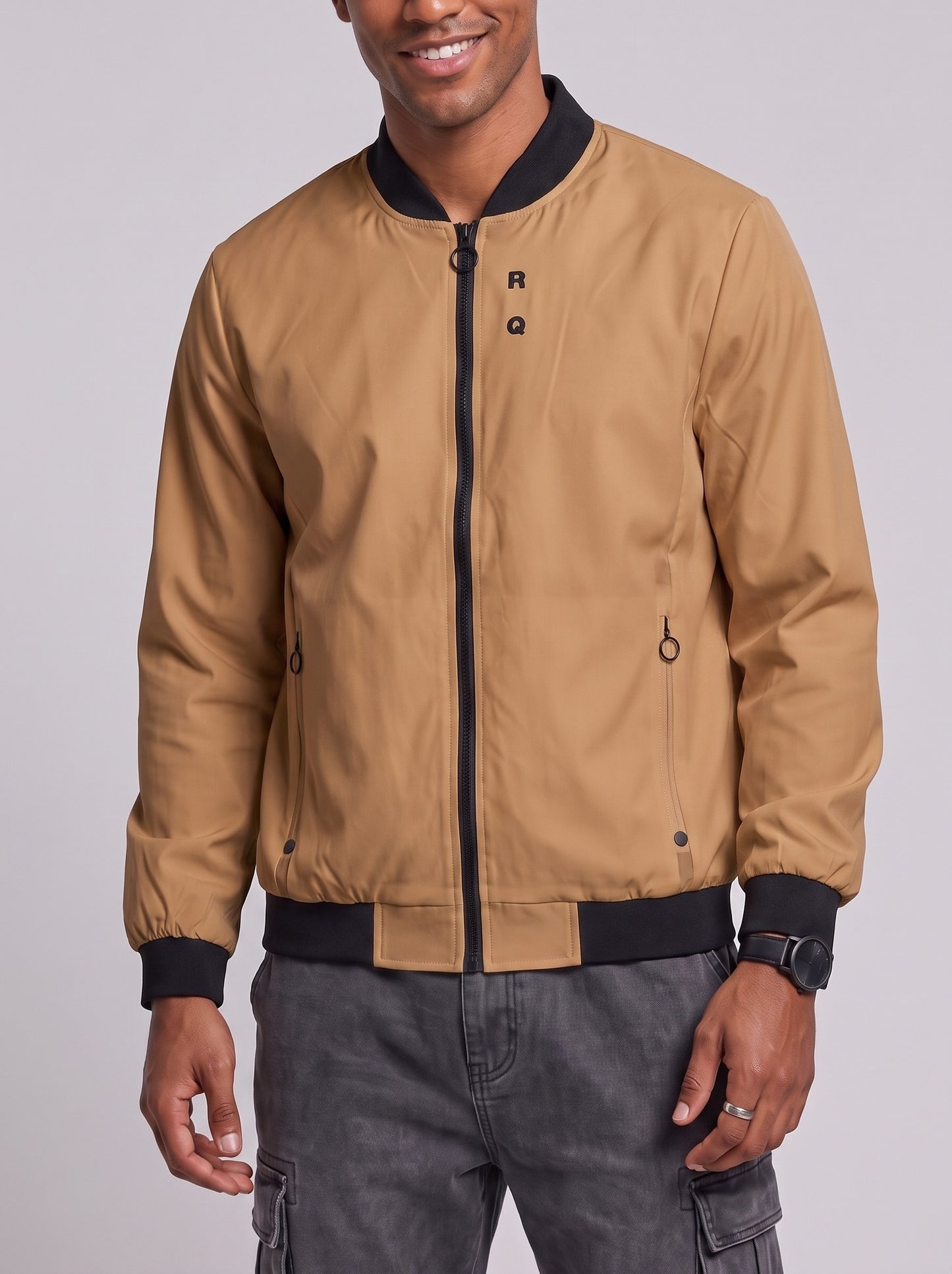 KZZ Men's Solid-Color Long-Sleeve Mock-Neck Zip-Up Jacket