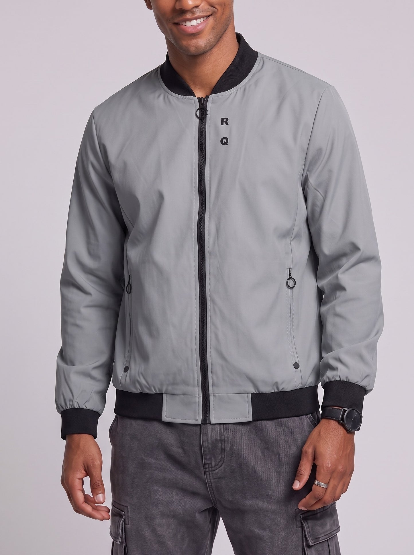 KZZ Men's Solid-Color Long-Sleeve Mock-Neck Zip-Up Jacket