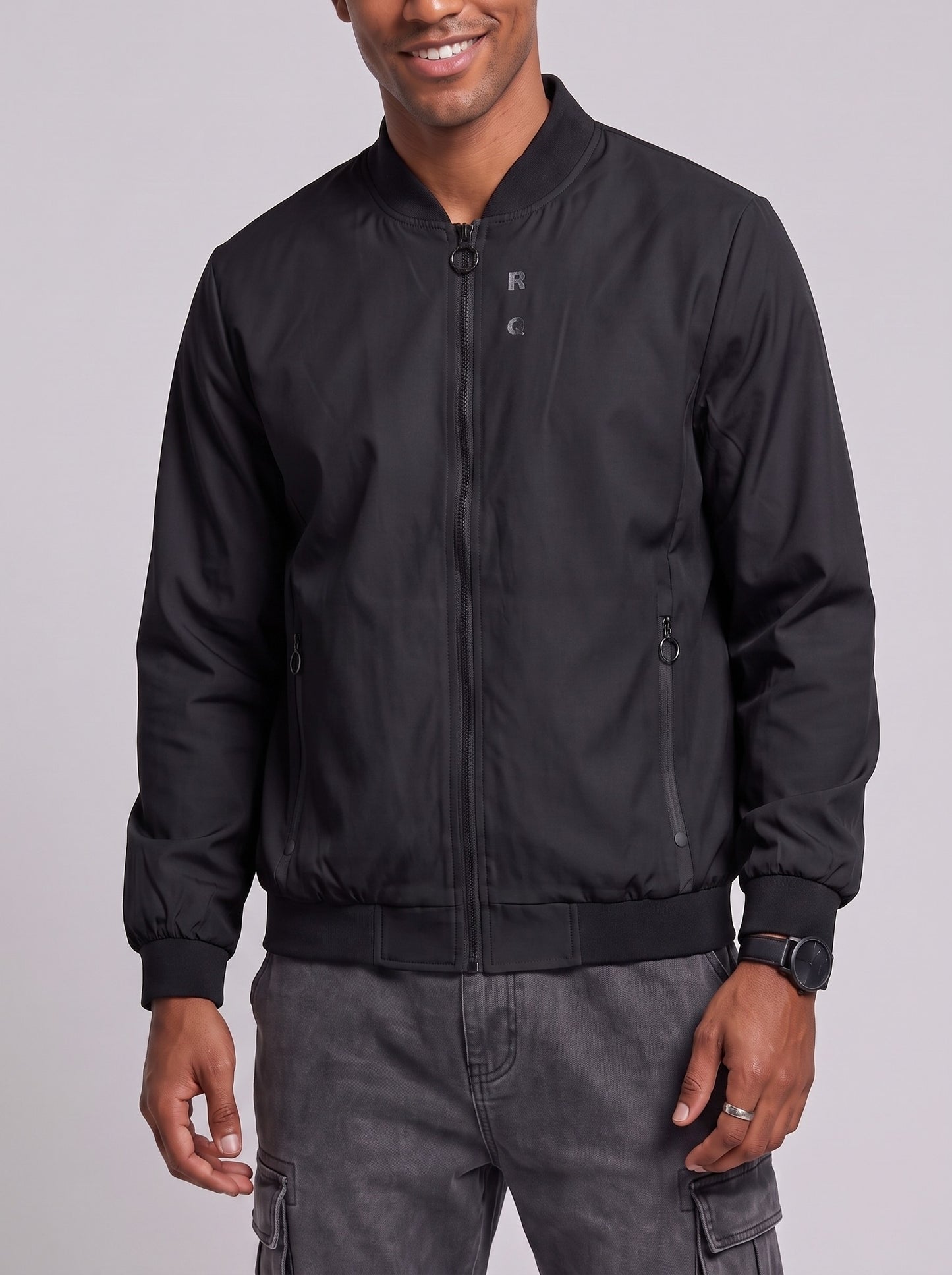 KZZ Men's Solid-Color Long-Sleeve Mock-Neck Zip-Up Jacket