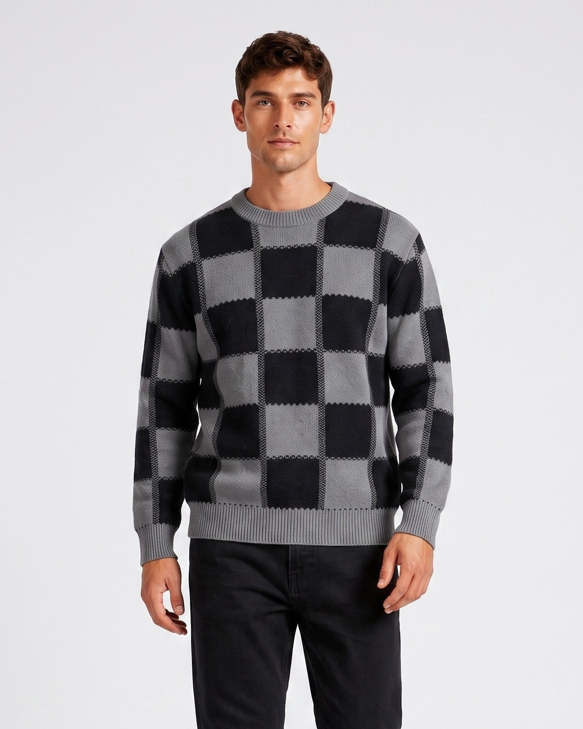 KZZ Men's plaid knit top