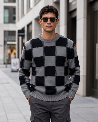 KZZ Men's plaid knit top