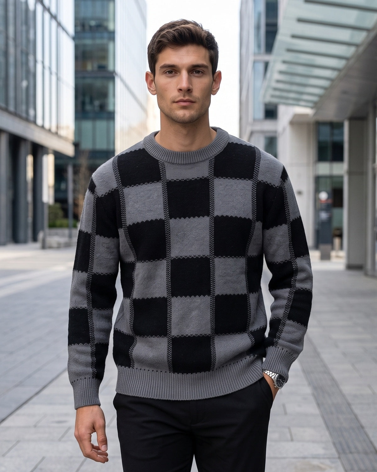 KZZ Men's plaid knit top