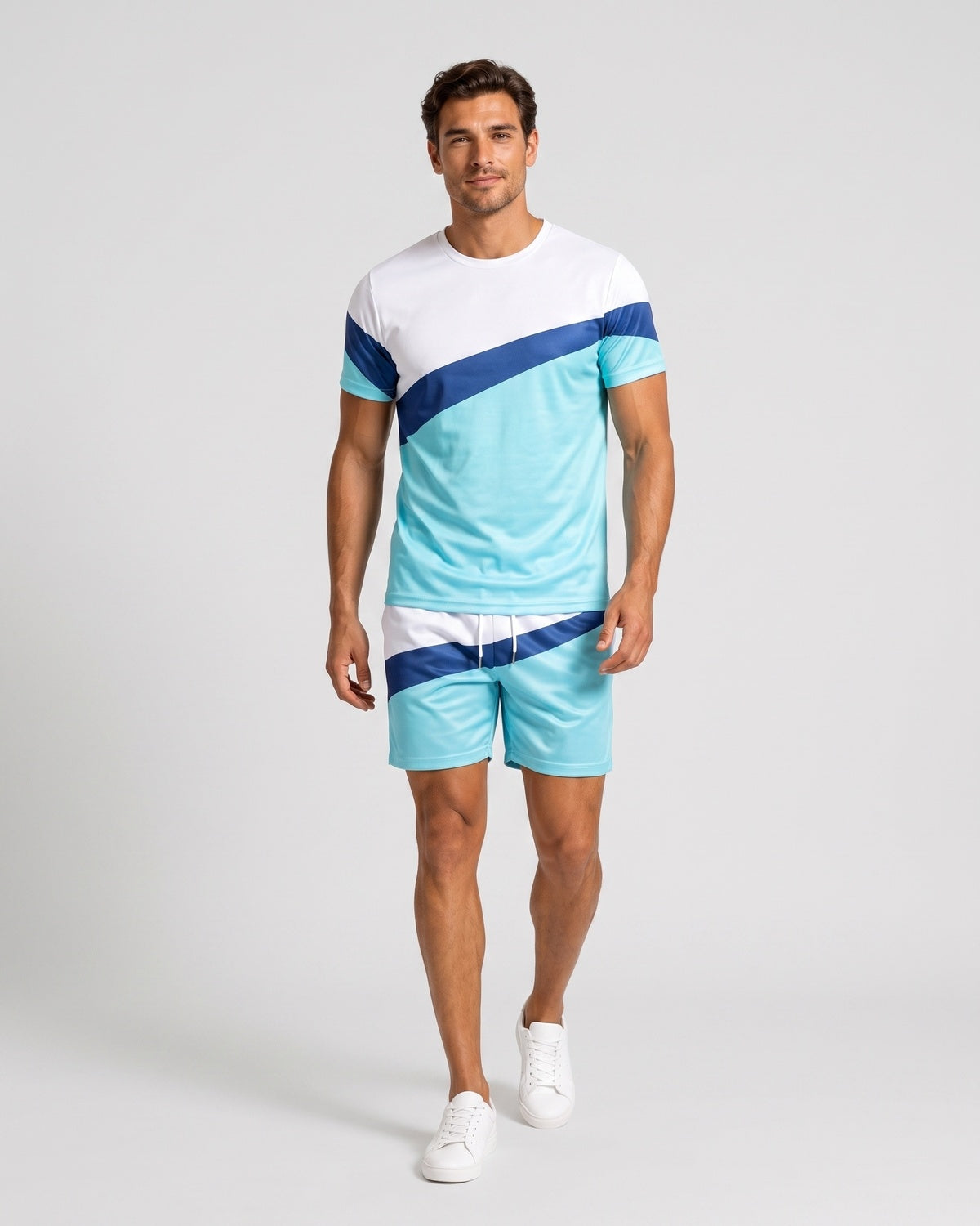 KZZ Color-block crew-neck T-shirt and elastic-waist shorts