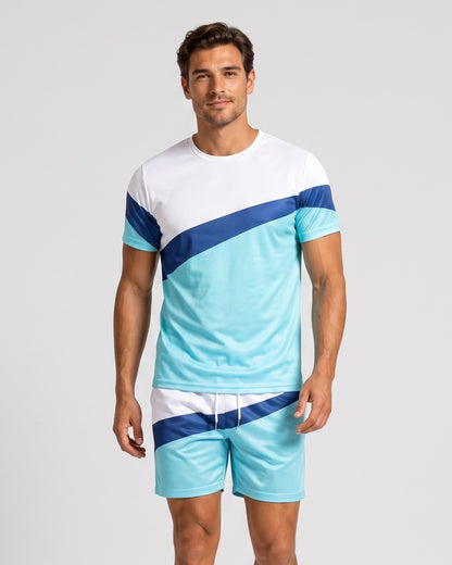 KZZ Color-block crew-neck T-shirt and elastic-waist shorts