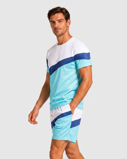 KZZ Color-block crew-neck T-shirt and elastic-waist shorts