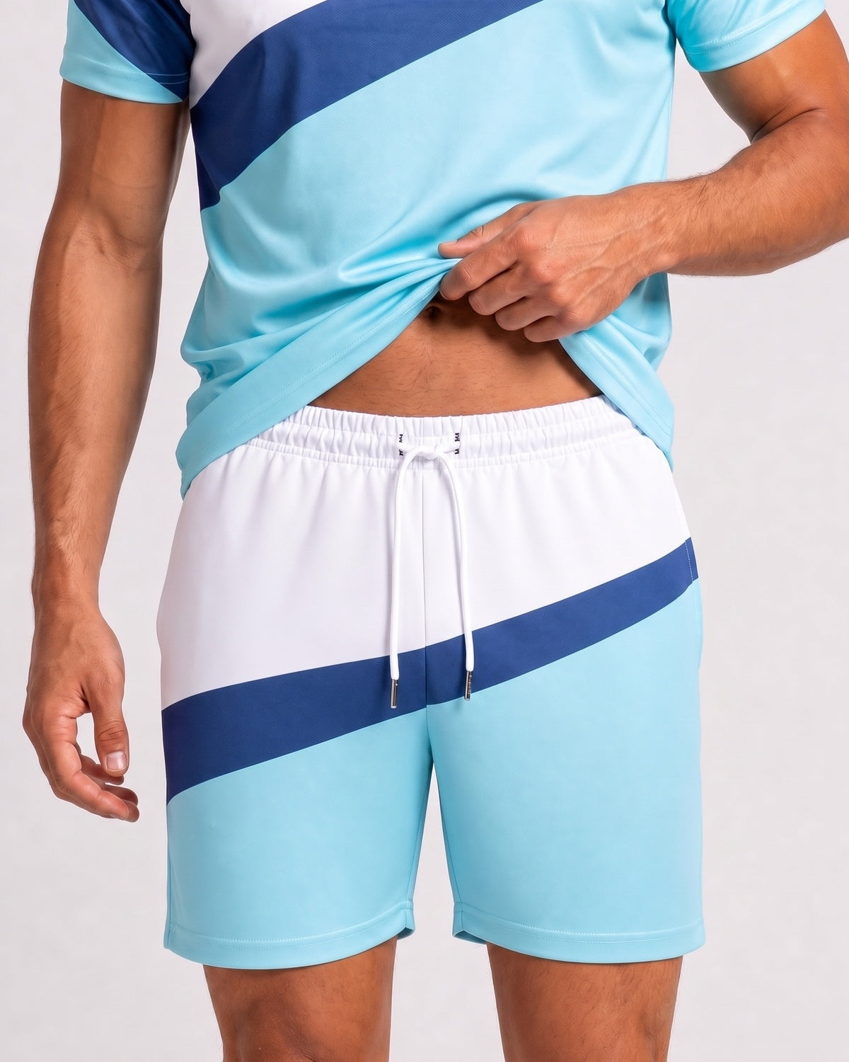 KZZ Color-block crew-neck T-shirt and elastic-waist shorts