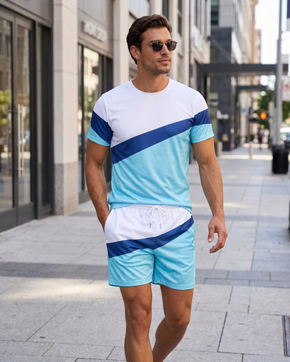 KZZ Color-block crew-neck T-shirt and elastic-waist shorts