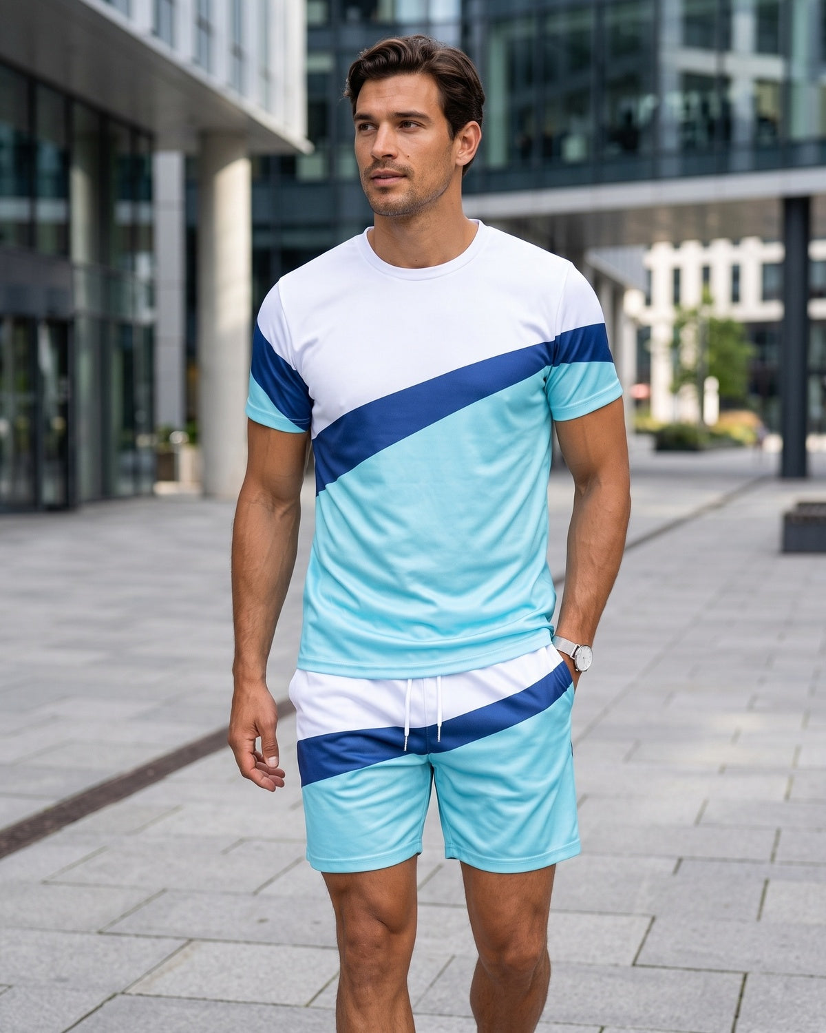 KZZ Color-block crew-neck T-shirt and elastic-waist shorts
