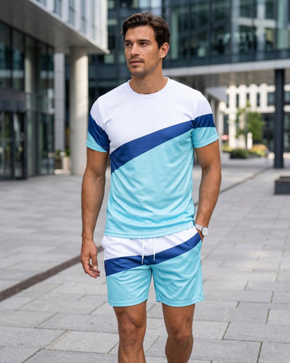KZZ Color-block crew-neck T-shirt and elastic-waist shorts