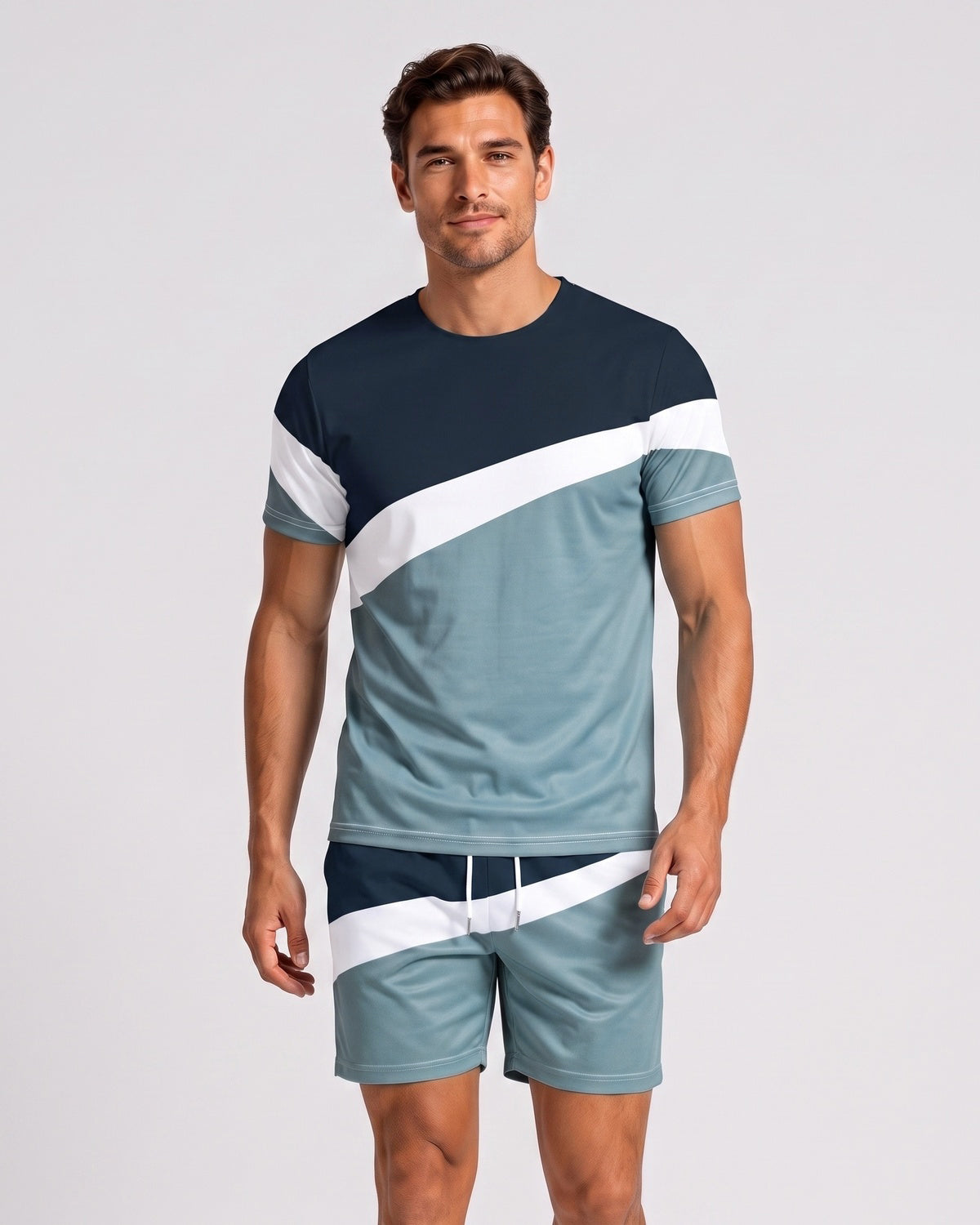 KZZ Color-block crew-neck T-shirt and elastic-waist shorts