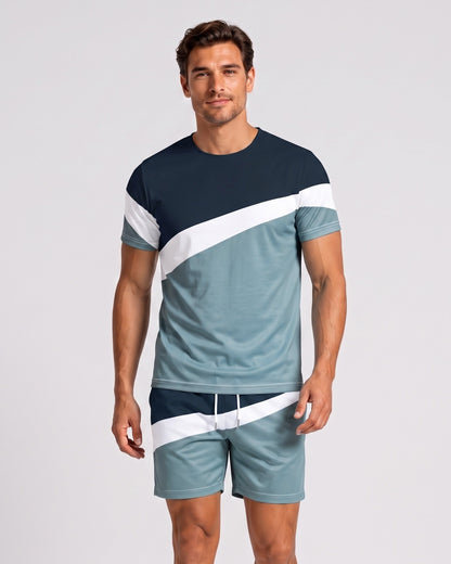 KZZ Color-block crew-neck T-shirt and elastic-waist shorts