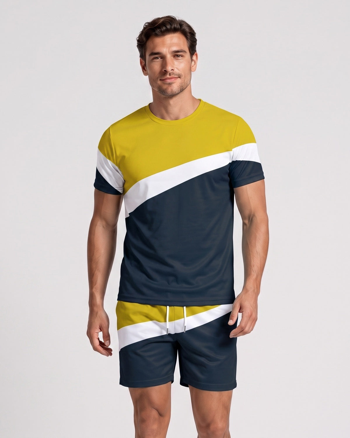 KZZ Color-block crew-neck T-shirt and elastic-waist shorts