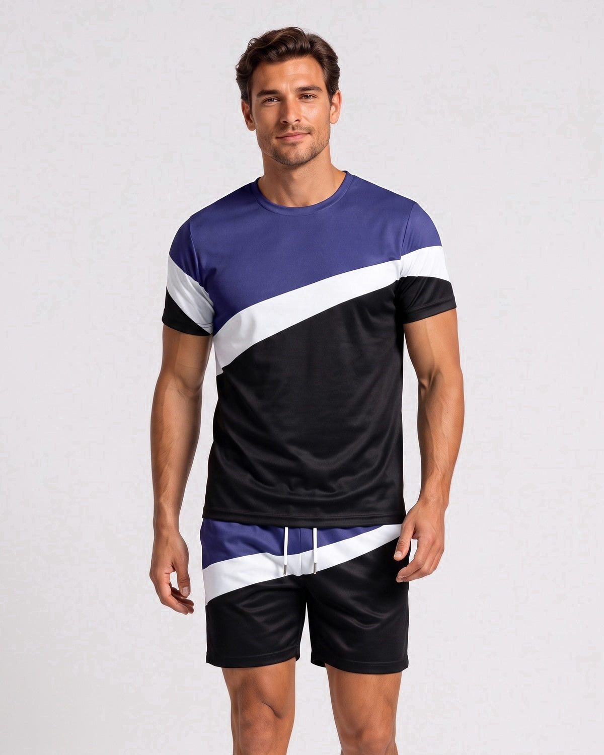 KZZ Color-block crew-neck T-shirt and elastic-waist shorts