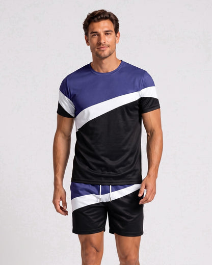 KZZ Color-block crew-neck T-shirt and elastic-waist shorts
