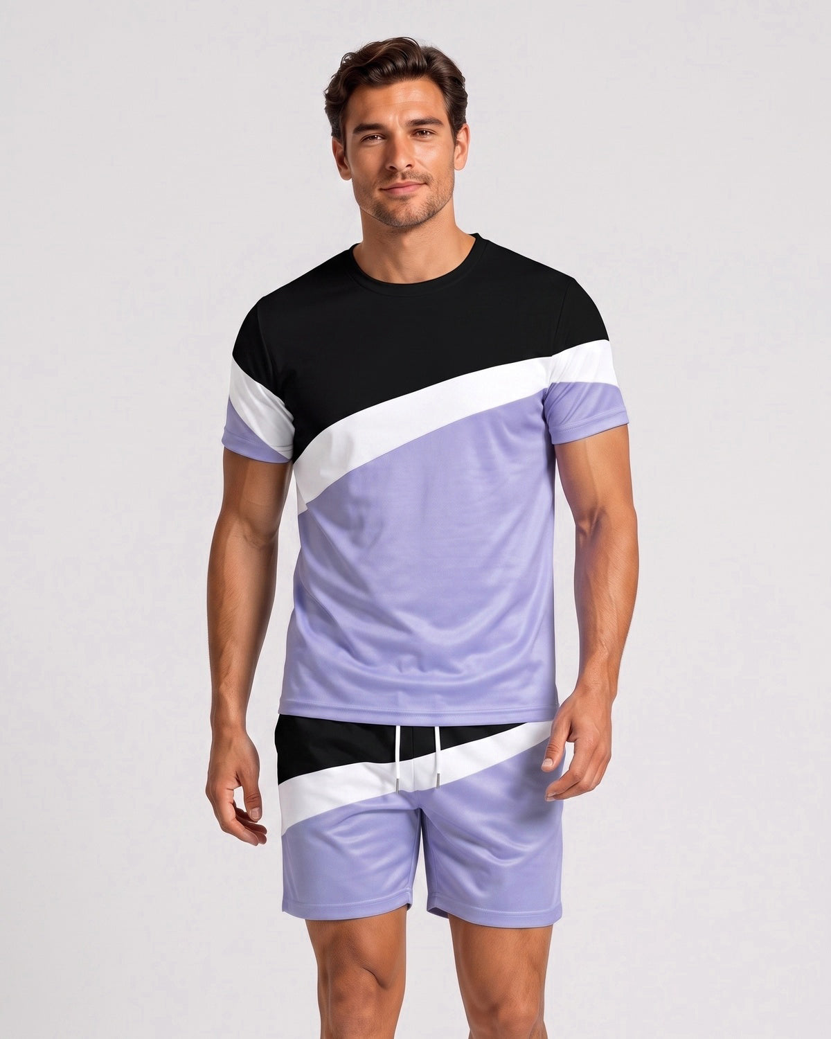 KZZ Color-block crew-neck T-shirt and elastic-waist shorts