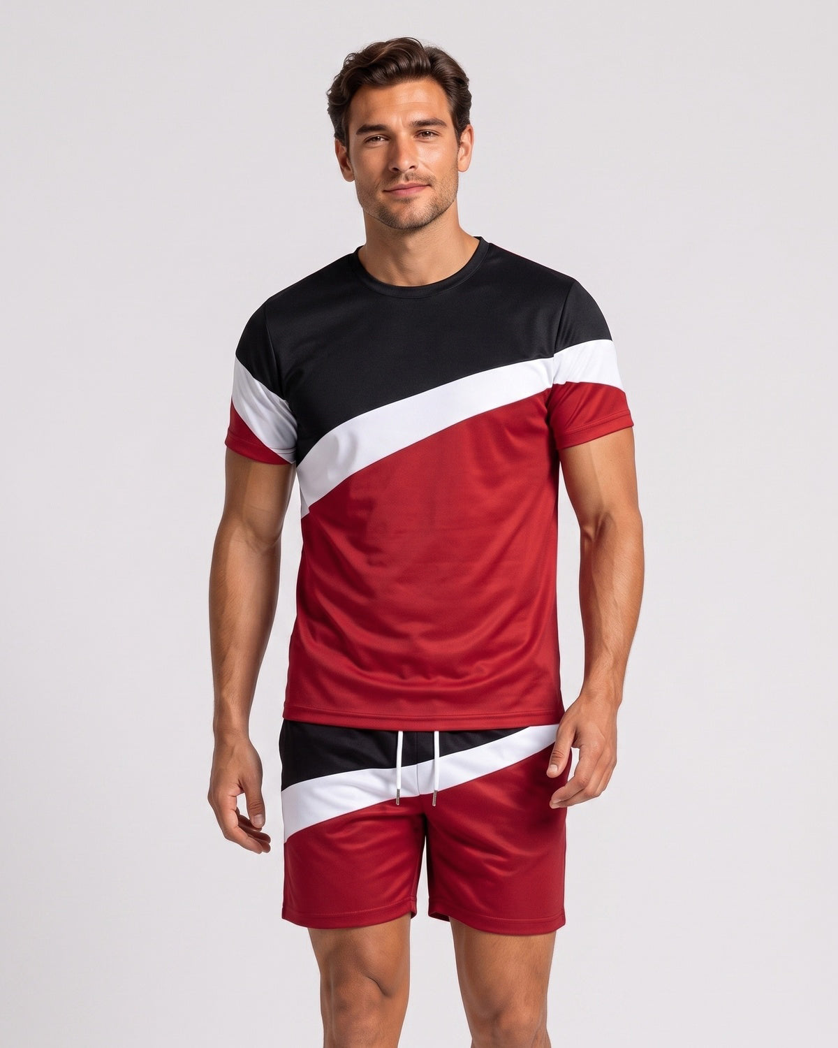 KZZ Color-block crew-neck T-shirt and elastic-waist shorts