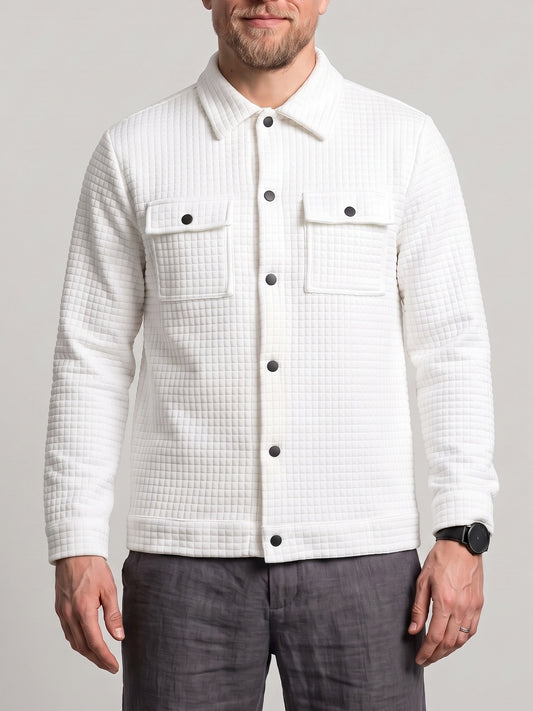 KZZ Men's Classic Solid-Color Collared Long-Sleeve Shirt with Dropped Shoulders