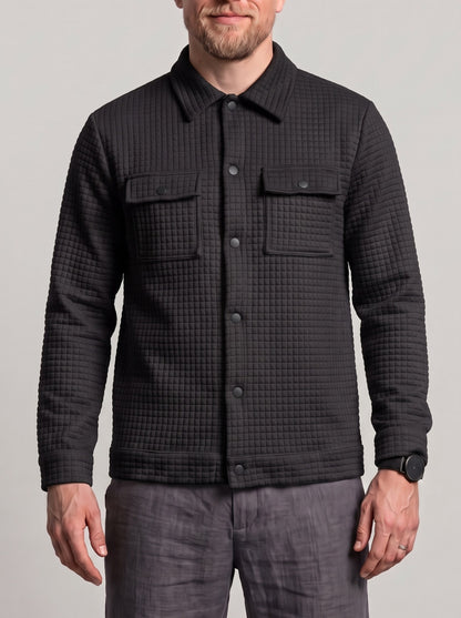 KZZ Men's Classic Solid-Color Collared Long-Sleeve Shirt with Dropped Shoulders
