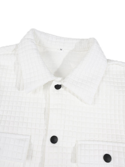 KZZ Men's Classic Solid-Color Collared Long-Sleeve Shirt with Dropped Shoulders